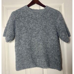 Carly Jean Los Angeles Grey Fuzzy Textured Short Sleeve‎ Sweater Top Size S